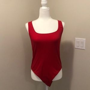 Ribbed Red Thong Bodysuit